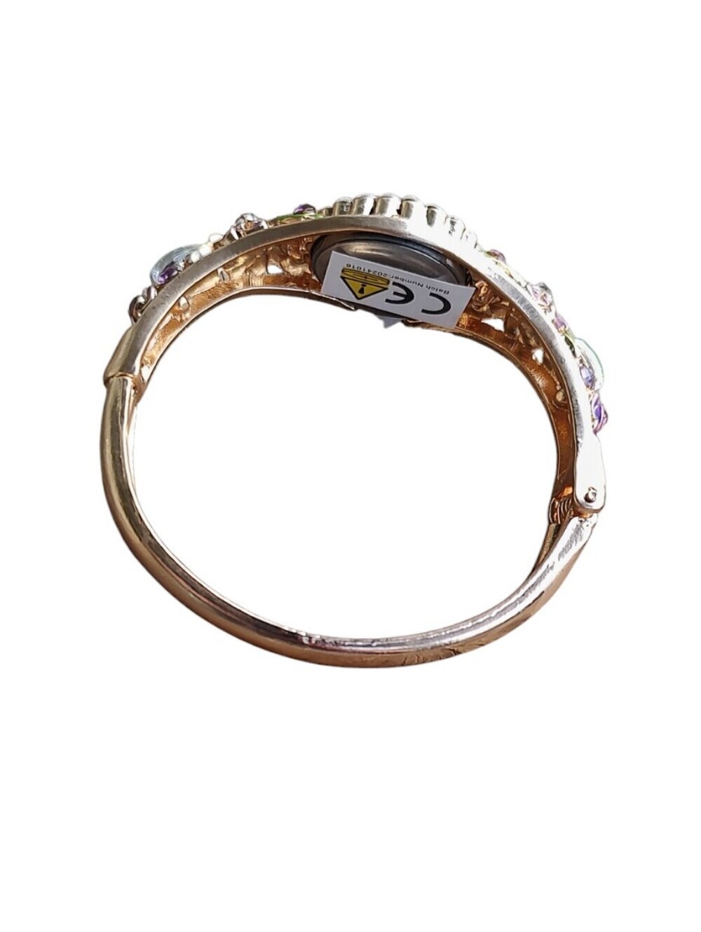 Gold-Tone Floral Crystal Bangle Watch - Purple - Picture 3 of 4